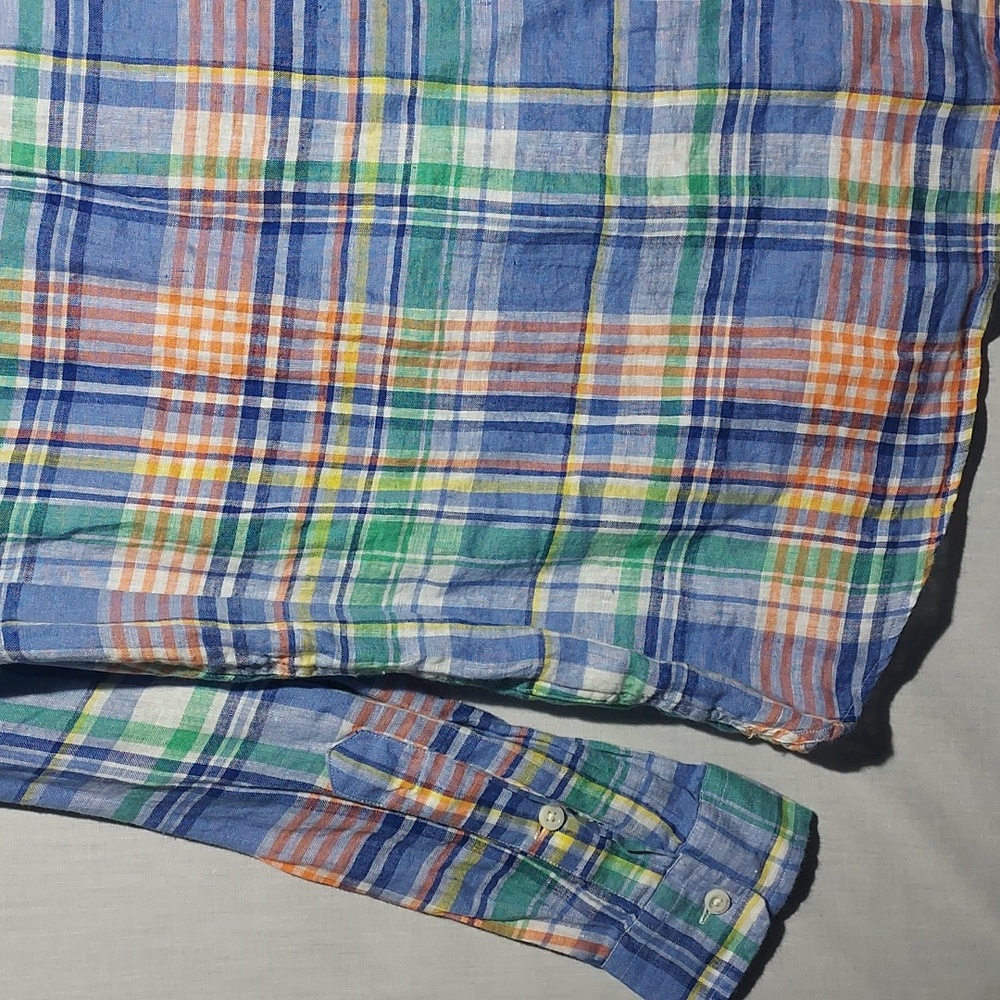 Polo Ralph Lauren 100% Linen Plaid‎ Long Sleeve Button-down Mens Shirt Size Med - Picture 6 of 7